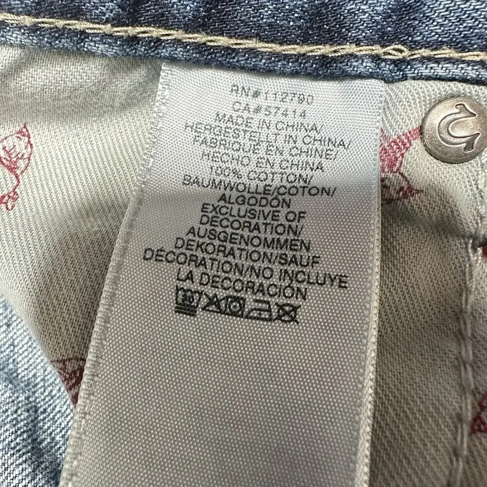True Religion Jeans Mens 40x34 Section Straight Leg Blue Denim Distressed *Flaw